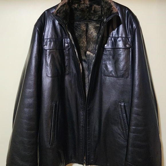 Kalaev Other - Men’s Premium Kalaev Leather Jacket - Fur LineMen's Black Leather Jacket